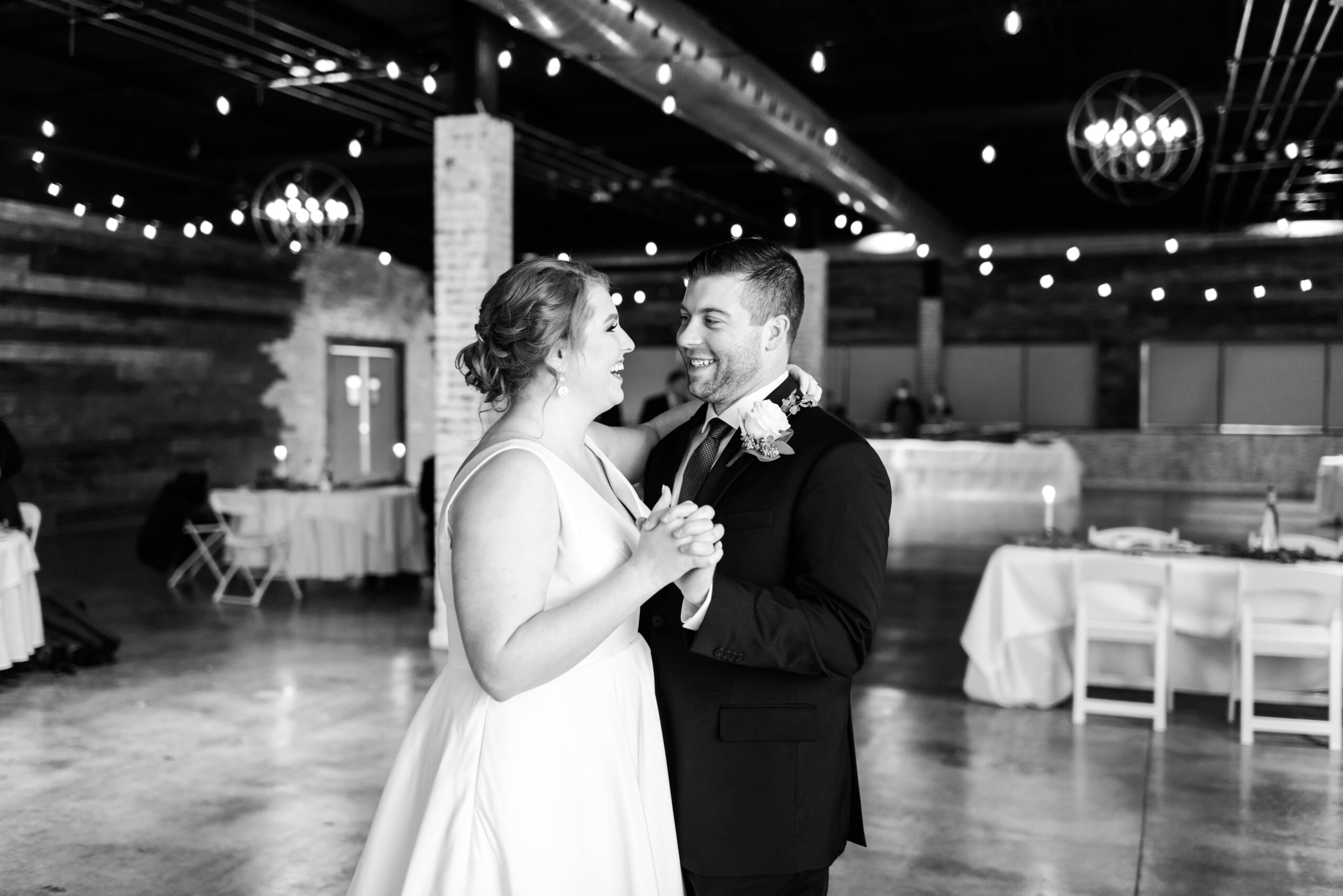 Bride and groom dancing at Venue at the Edge